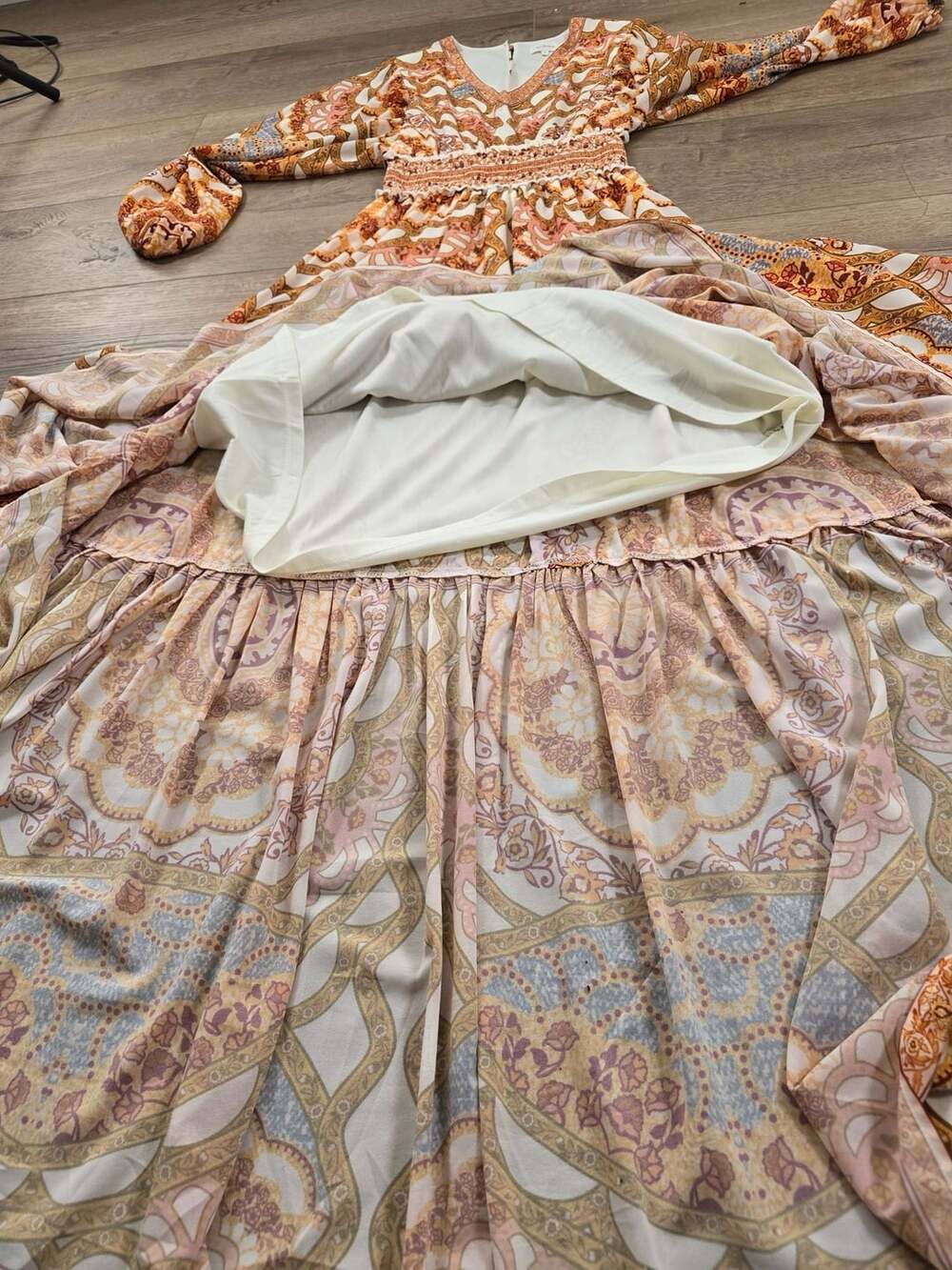 Bohme Orange Paisley Smocked Maxi Dress Long Balloon Sleeve Boho Small - Picture 10 of 13